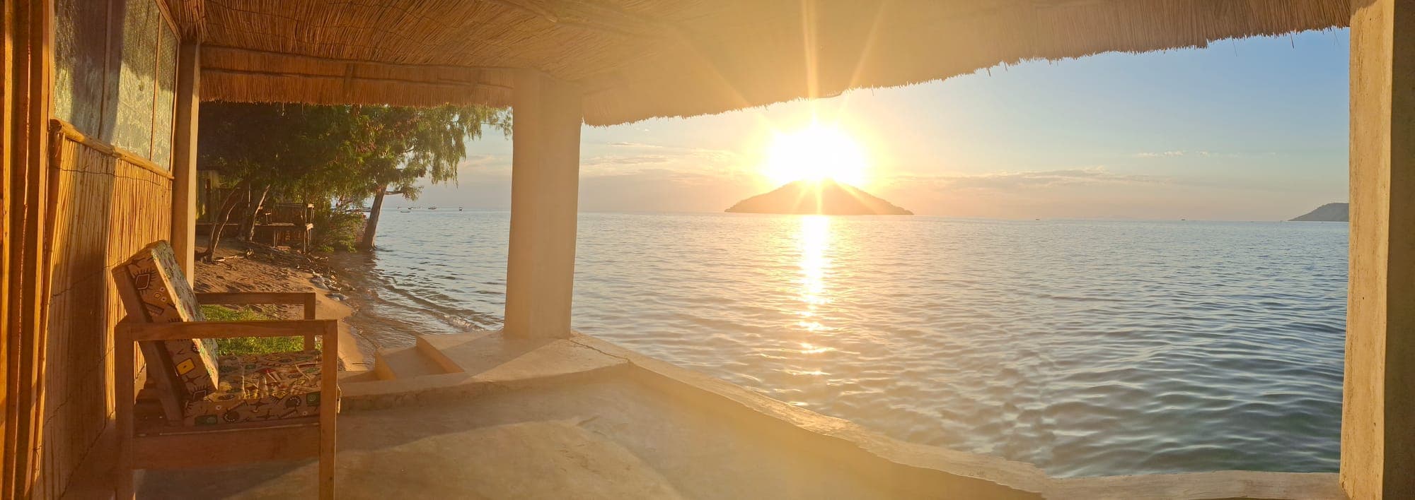 Sunset over the island from the deck